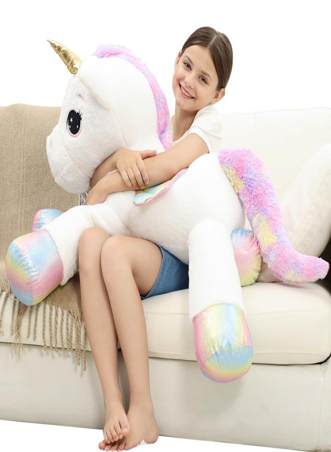 FFxiong 44 Inch Giant Unicorn Stuffed Animal Pillow, Cute Soft Big Unicorn with Rainbow Wings Large Plush Toy, Gifts for Girlfriend Girls Boys Kids Birthday Valentines Christmas - Image 2