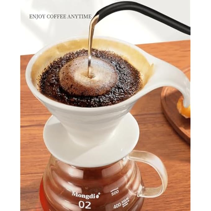 Moonmen Ceramic Pour Over Coffee Dripper V60 Ceramic Coffee Filter Cup Conical HandBrewed Coffee Filter Cup Single Hole Threaded Filter Cup With Filter Paper White - Image 3