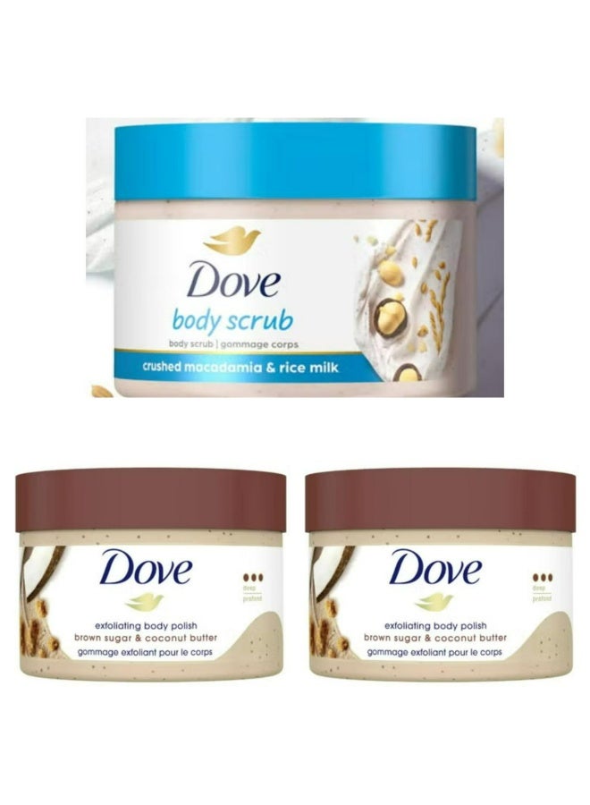 دوف مجموعة مقشر الجسم المقشر يكشف عن بشرة أكثر نعومة بشكل واضح، 298 جرام، 3 قطع