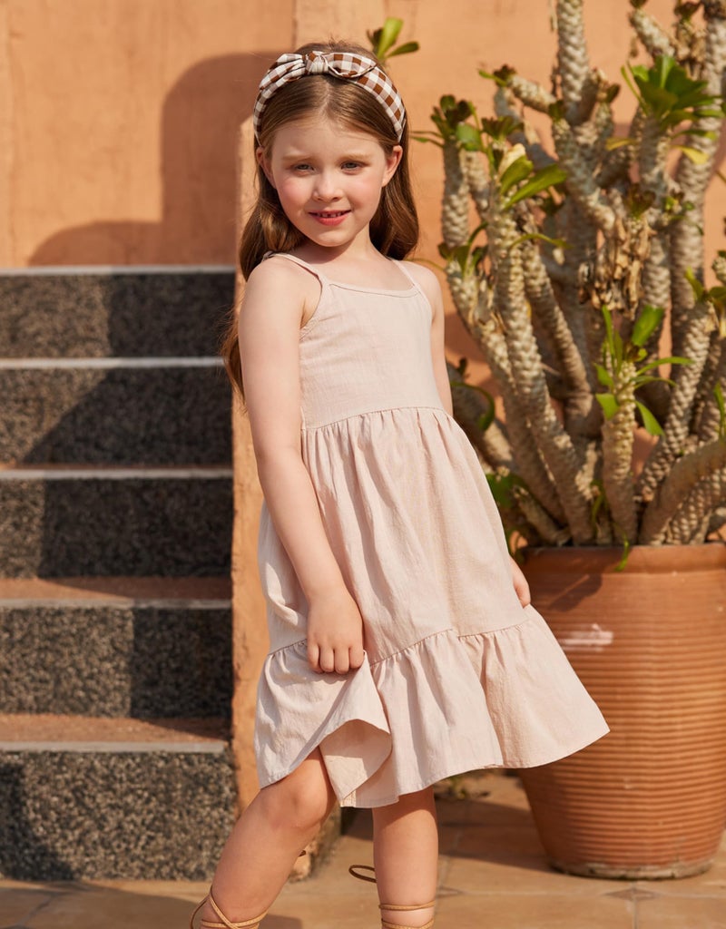 Arshiner Girls Summer Dress Sleeveless Casual Spaghetti Strap Linen A-Line Midi Cami Dresses Khaki 10-11 Years - Image 2