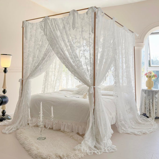 CANOPY BED CURTAINS WITH TIE BACKSBED CANOPY CURTAINS BED DRAPES SHEER CURTAINS FOR BEDROOM DECORQUEENWHITE