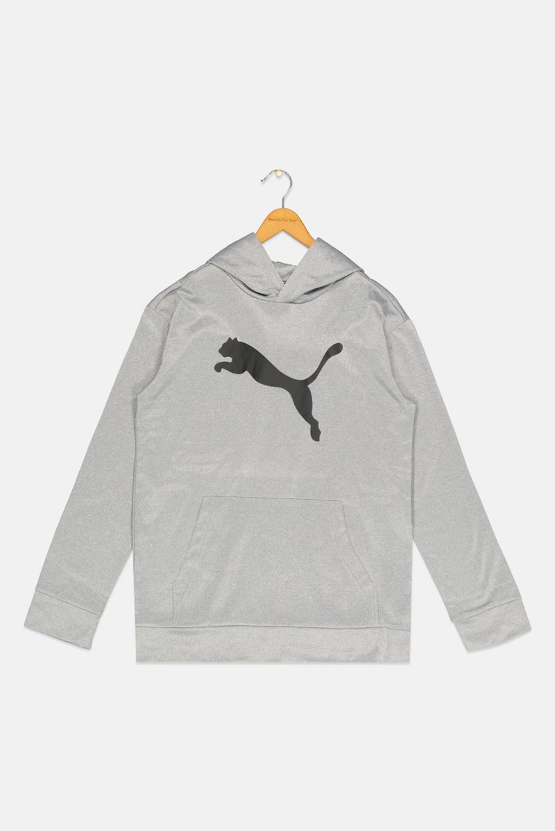 PUMA ملابس رياضية للأطفال الأولاد بأكمام طويلة، هودي خارجي، رمادي فاتح - Image 1