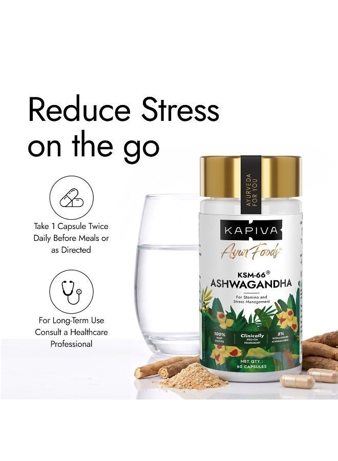 Kapiva KSM-66 Ashwagandha 500mg | Clinically Proven with 5% Withanolides | 100% Root Extract | Supports Cortisol Balance, Strength & Vitality | Natural Stress Relief | 60 Capsules - Image 2