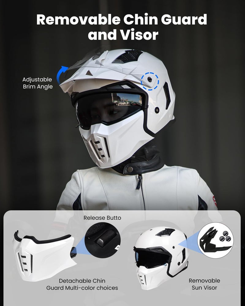 ILM Open Face Motorcycle 3/4 Half Helmet for Men and Women, Vintage Retro Helmet with Visor for Moped ATV Cruiser Scooter DOT Model Z302(White,X-Large) - Image 2