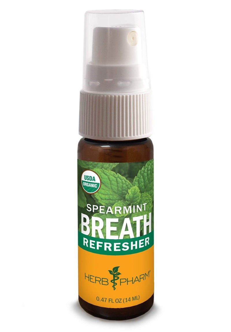 Herb Pharm Breath Refresher Certified Organic Herbal Fresh Breath Spray with Spearmint Essential Oil - 1/2 Ounce - Image 1