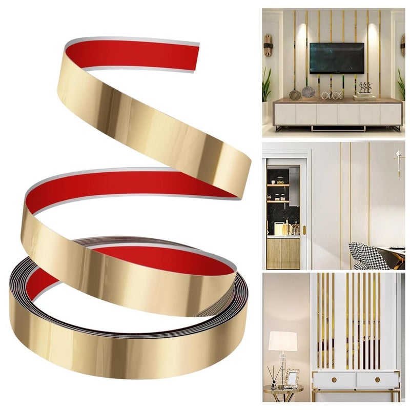 lampostick Golden Metal Trim Wall Strip Stainless Steel PVD Coated 8K Mirror Gold Finish Flat Trim Strip profile 15 mm x 164ft5mtr Roll for wall Decoration Furniture Highlighters - Image 1