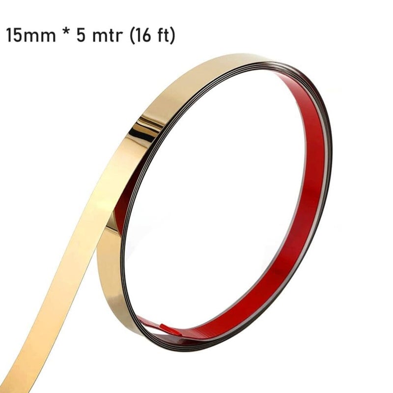 lampostick Golden Metal Trim Wall Strip Stainless Steel PVD Coated 8K Mirror Gold Finish Flat Trim Strip profile 15 mm x 164ft5mtr Roll for wall Decoration Furniture Highlighters - Image 3