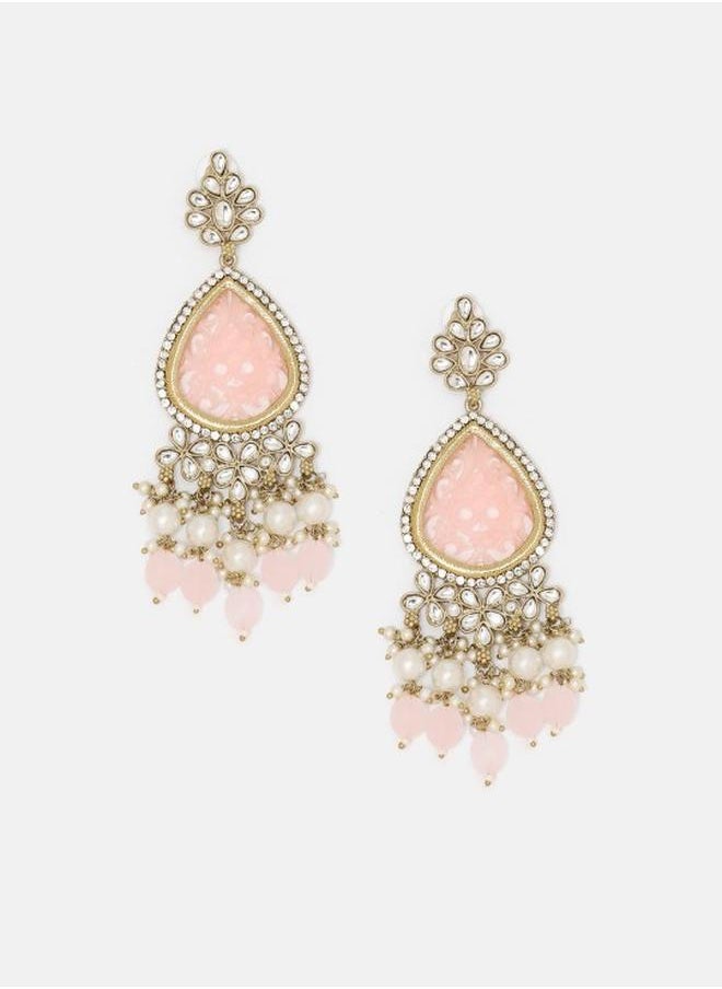 Priyaasi Brass Women Pink Brass Earrings with pattern and secured with Post and Back closure and styled in ideal for Ethnic moments — exude elegance in every glance.  - Image 2