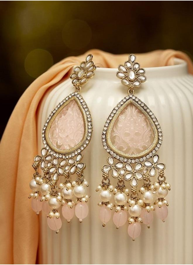 Priyaasi Brass Women Pink Brass Earrings with pattern and secured with Post and Back closure and styled in ideal for Ethnic moments — exude elegance in every glance.  - Image 1