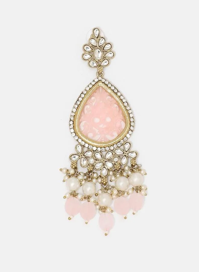 Priyaasi Brass Women Pink Brass Earrings with pattern and secured with Post and Back closure and styled in ideal for Ethnic moments — exude elegance in every glance.