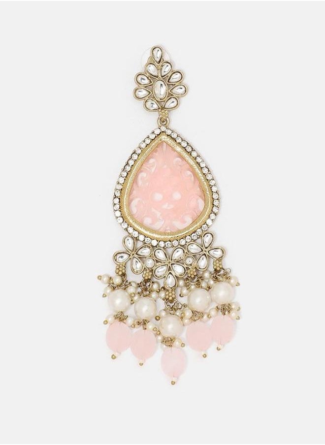 Priyaasi Brass Women Pink Brass Earrings with pattern and secured with Post and Back closure and styled in ideal for Ethnic moments — exude elegance in every glance.  - Image 4