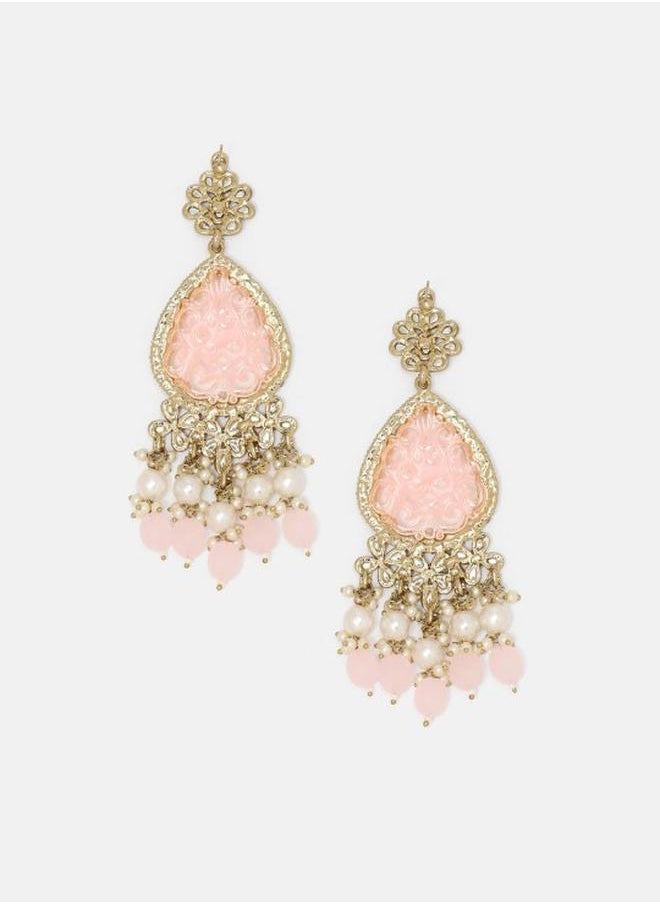 Priyaasi Brass Women Pink Brass Earrings with pattern and secured with Post and Back closure and styled in ideal for Ethnic moments — exude elegance in every glance.  - Image 3