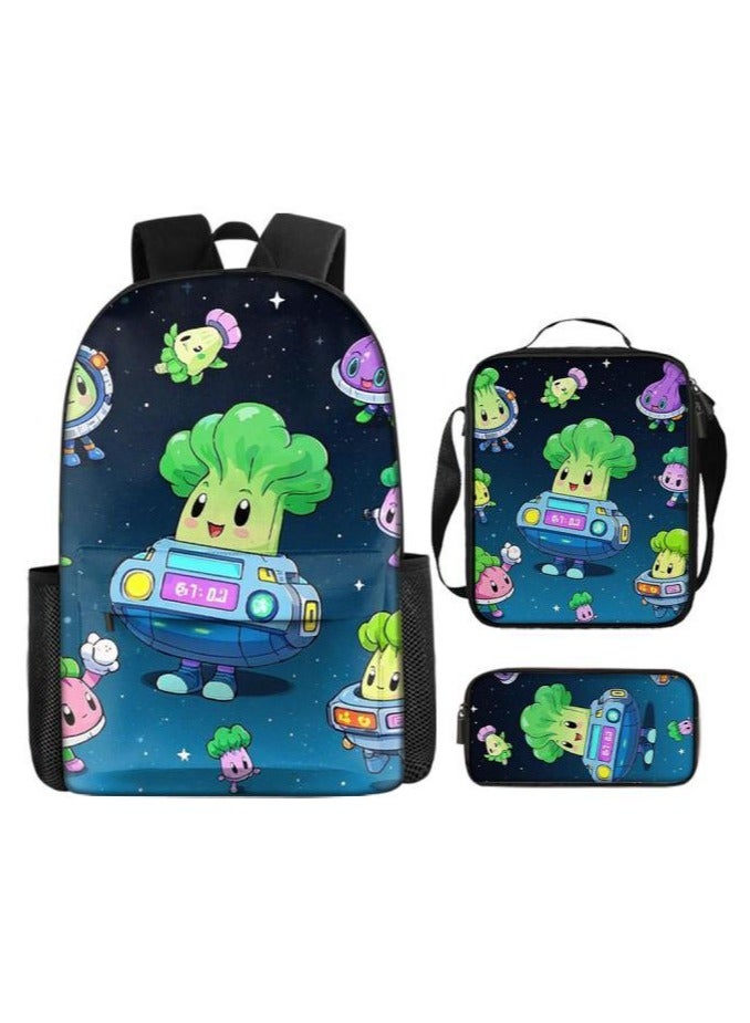 Cartoon three-piece schoolbag with front pocket - 406  - Image 1
