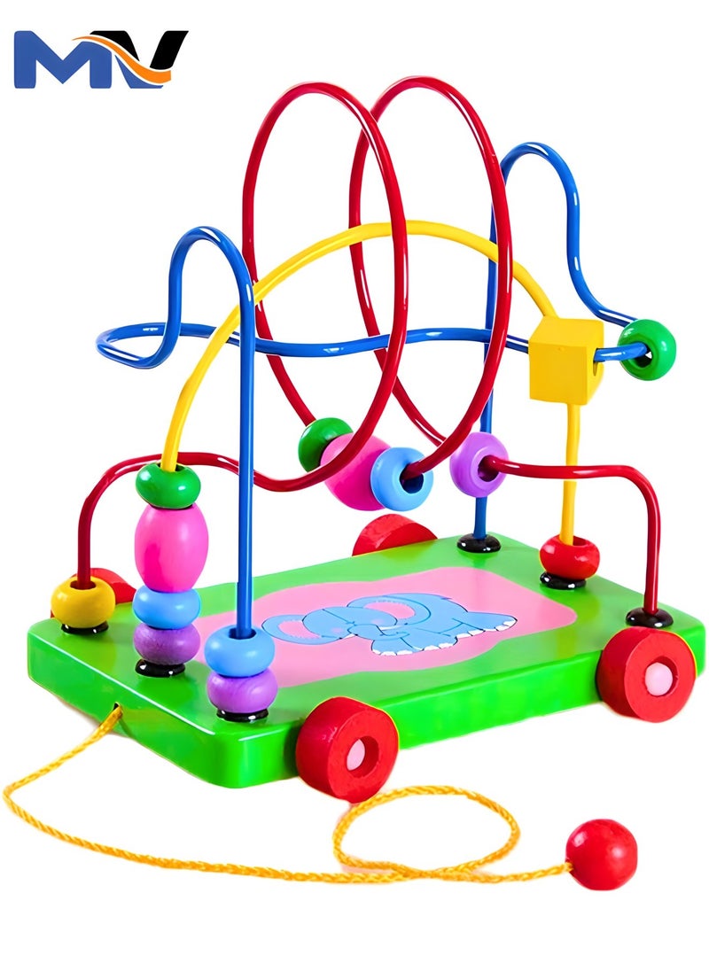 MAGIC VAULT Early Education Puzzle, Cartoon Elephant Trailer Wrap Around Bead, Maze Wooden Trolling Wrap Around Bead Car, Montessori Kids Toys, Kid's Magnetic A Maze Toy  - Image 1