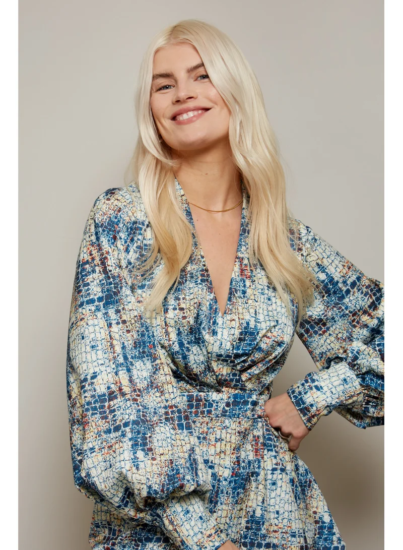 Little Mistress Little Mistress Satin Floral Wrap Dress