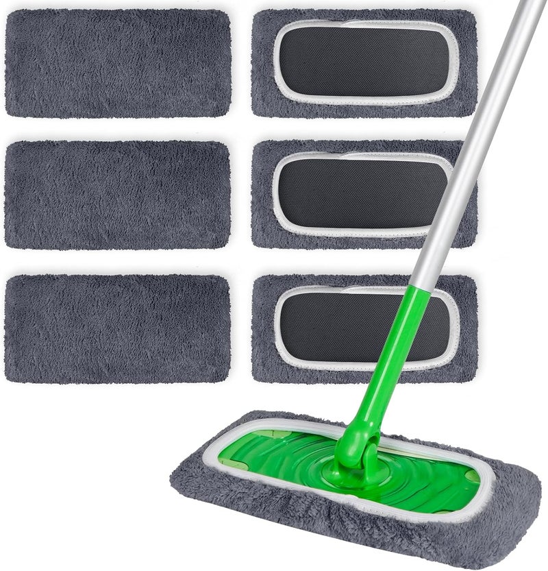 أقمشة ممسحة من الألياف الدقيقة قابلة لإعادة الاستخدام متوافقة مع ممسحة Swiffer Sweeper، عبوة من 6 قطع من أقمشة الكنس الجاف وأقمشة المسح الرطب، أقمشة ممسحة قابلة للغسل لتنظيف الأسطح/الأرضيات الخشبية (الممسحة غير متضمنة) - Image 1