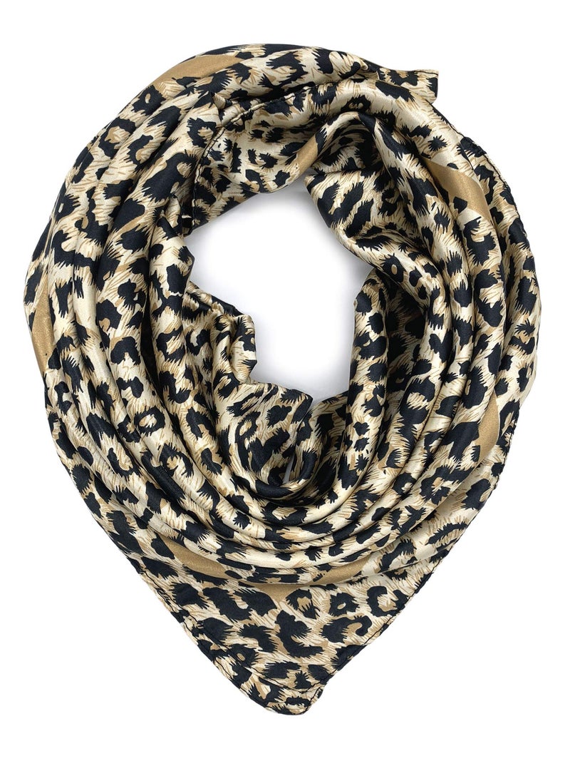 YOUR SMILE Silk Like Leopard Print Scarf Women's Fashion Pattern Large Square Satin Headscarf Head Dress - Image 1