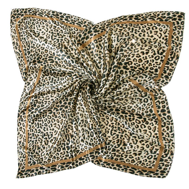 YOUR SMILE Silk Like Leopard Print Scarf Women's Fashion Pattern Large Square Satin Headscarf Head Dress - Image 2
