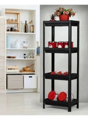 Masho Trend Black Vesken Kitchen Bathroom Shelf Unit - Bathroom Cabinet Towel Holder 4 Tiers 23 x 100 cm