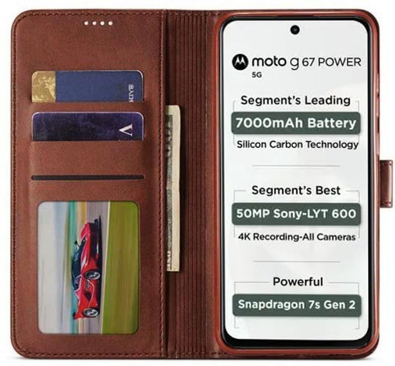 SHINESTAR Motorola G67 Power 5G / Moto G57 Power Flip Back Cover | PU Leather Flip Cover Wallet Case with TPU Silicone Case Back Cover for Motorola Moto G67 Power 5G / Moto G57 Power - Classic Brown - Image 3
