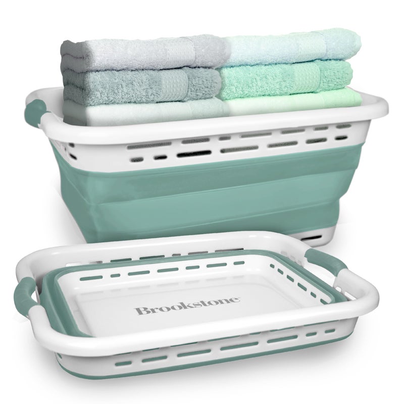 BROOKSTONE 11 GALLON XL 24" Collapsible Laundry Basket & Clothes Hamper, Comfort Non-Slip Handles, Modern Laundry Hamper with Space Saving Design, Portable Pop-Up Hamper, BPA FREE, Mint, 1 Pack - Image 1
