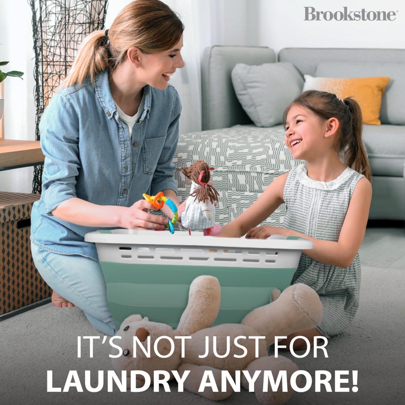 BROOKSTONE 11 GALLON XL 24" Collapsible Laundry Basket & Clothes Hamper, Comfort Non-Slip Handles, Modern Laundry Hamper with Space Saving Design, Portable Pop-Up Hamper, BPA FREE, Mint, 1 Pack - Image 5