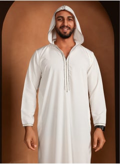Yigo by Mariam Qamis Bakary – White Hooded Men’s Qamis – Lightweight Zibda Fabric | Classic Omani Design | Mens Thobes  - Image 1