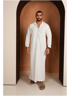 Yigo by Mariam Qamis Bakary – White Hooded Men’s Qamis – Lightweight Zibda Fabric | Classic Omani Design | Mens Thobes  - Image 5