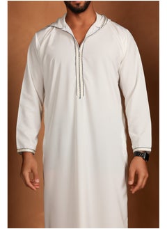 Yigo by Mariam Qamis Bakary – White Hooded Men’s Qamis – Lightweight Zibda Fabric | Classic Omani Design | Mens Thobes  - Image 2