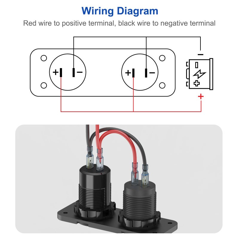Hapytrip 12V USB Outlet Marine Switch Panel Plug, PD3.0 and Dual QC3.0 USB Ports Aluminum Car Charger with LED Voltmeter Power Switch, Lighted 150W Cigarette Lighter Socket 2 in 1 DIY Kit for Boat RV ATV, etc. - Image 5