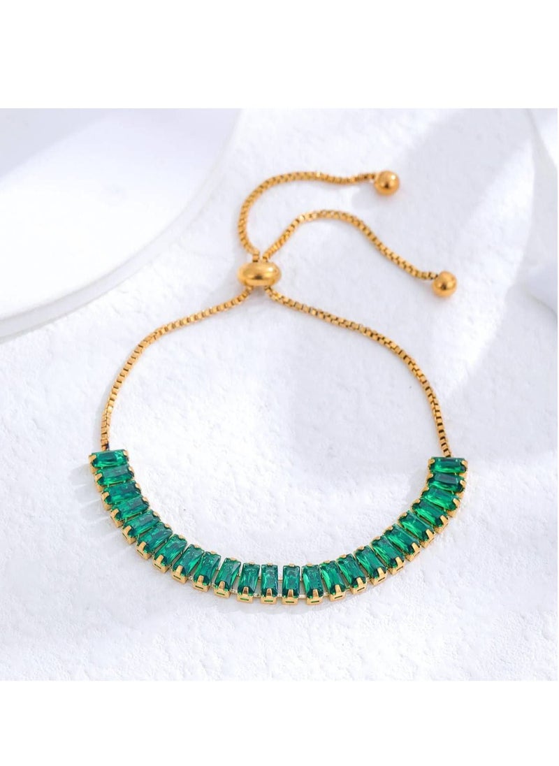 Generic - Large Size Green Baguette Bracelet - Luxurious and Striking Chinese Gold Design IN - Image 1