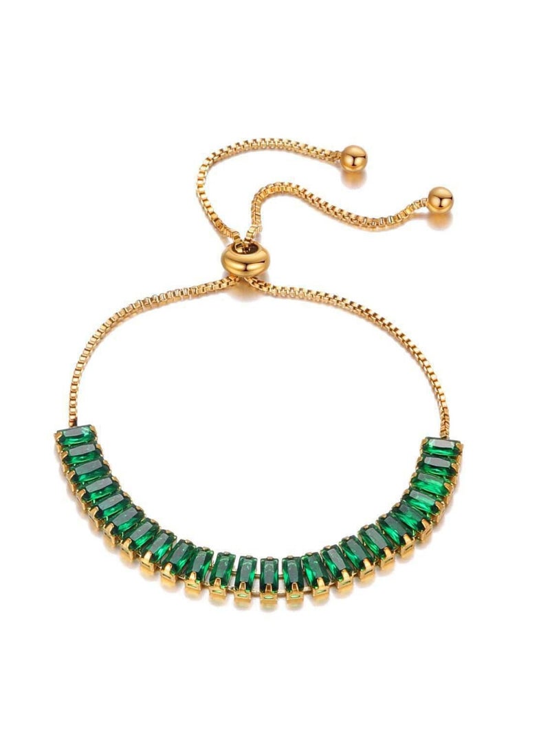 Generic - Large Size Green Baguette Bracelet - Luxurious and Striking Chinese Gold Design IN - Image 1