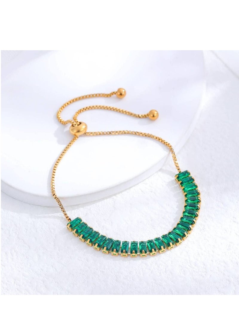 Generic - Large Size Green Baguette Bracelet - Luxurious and Striking Chinese Gold Design IN - Image 1