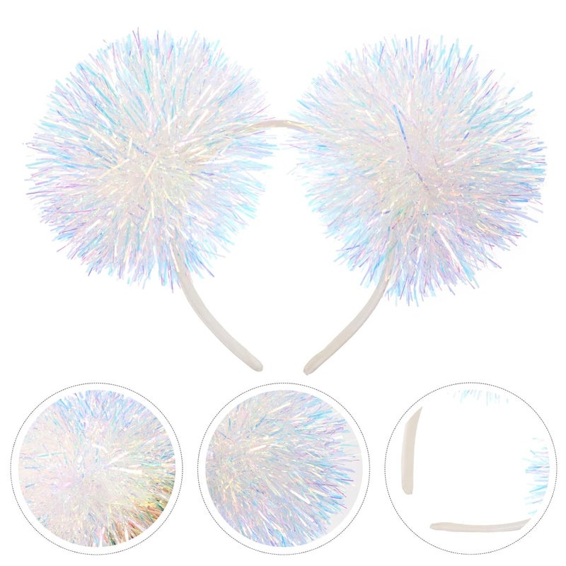 minkissy Tinsel Bling Pom Pom Headband Pom Pom Headband Pom Pom Headbopper Pom Pom Costume Headwear for Adults Pom Pom Hair Band White Springs Head Bopper Alien Head Boppers - Image 2