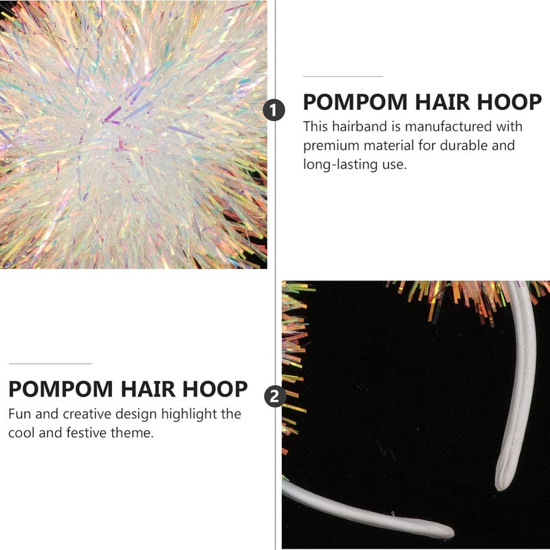 minkissy Tinsel Bling Pom Pom Headband Pom Pom Headband Pom Pom Headbopper Pom Pom Costume Headwear for Adults Pom Pom Hair Band White Springs Head Bopper Alien Head Boppers - Image 4