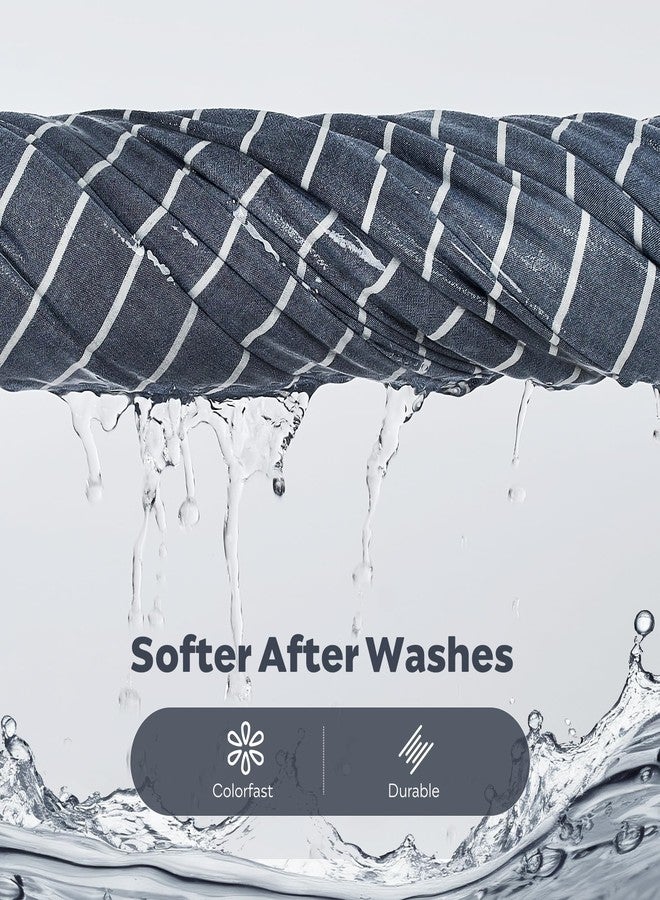 طقم غطاء لحاف من القطن المغسول من جيليموني، مقاس كوين - طقم مفروشات مريح وجيد التهوية للمنازل العصرية وغرف النوم وغرف الضيوف، غطاء لحاف أزرق مخطط بإغلاق بأزرار، غطاء لحاف واحد و2 غطاء وسادة. - Image 4