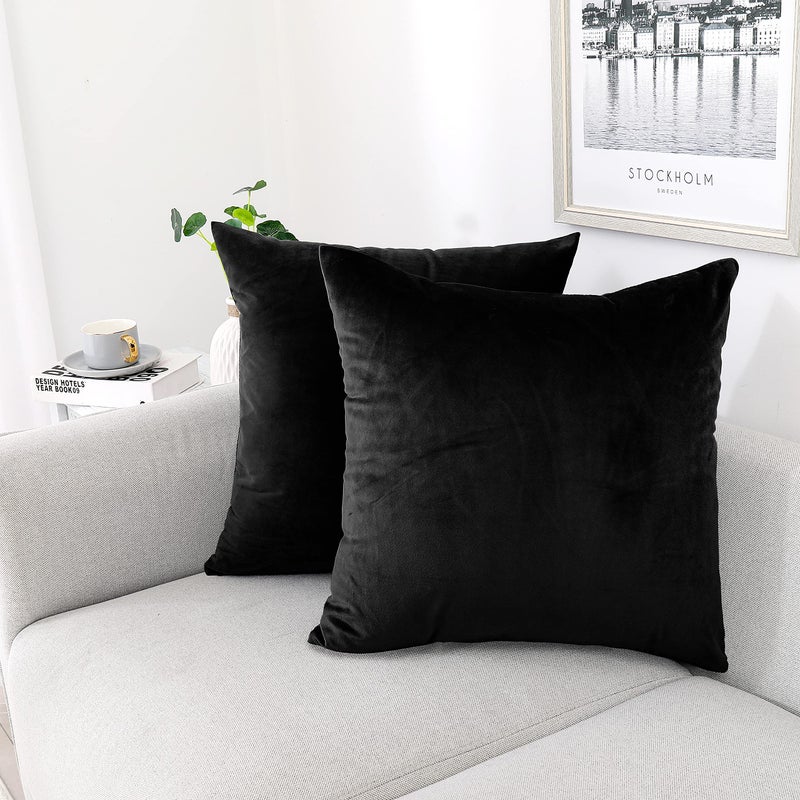 NiNi ALL Decorative Throw Pillow Covers Pack of 2 Velvet Throw Pillow Cases for Couch Pillows Cover Bedroom Living Room Outdoor, Pillow Covers 20x20 Inch Black - Image 1