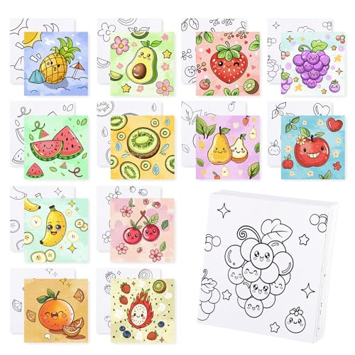 Zynlio 12 Packs Fruit Pre Drawn Canvas to Paint, Pre Printed Canvas for Painting, Pre Stretched Canvas Outline Painting Boards for Beginners, Students, Party Favors(4 * 4in) - Image 1