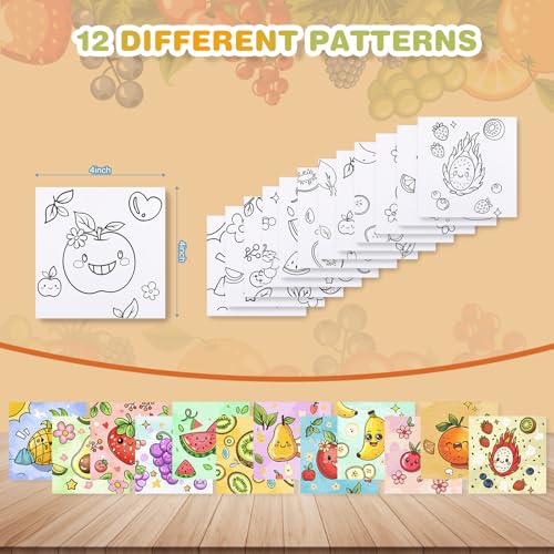 Zynlio 12 Packs Fruit Pre Drawn Canvas to Paint, Pre Printed Canvas for Painting, Pre Stretched Canvas Outline Painting Boards for Beginners, Students, Party Favors(4 * 4in) - Image 2