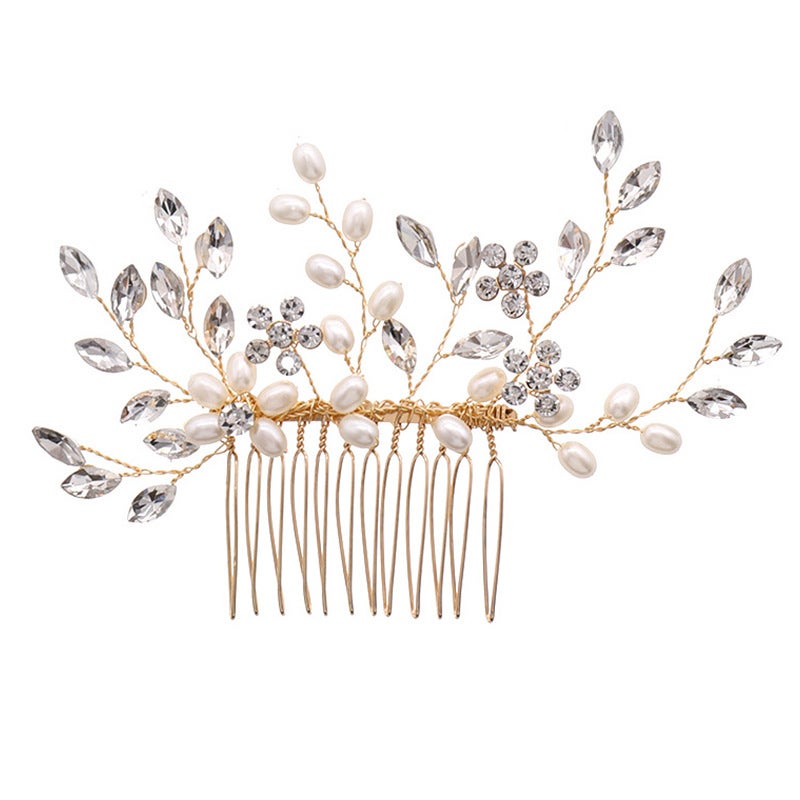 Generic Bridal Pearl Rhinestone Hair Comb Wedding Dress Styling Accessory Golden Comb