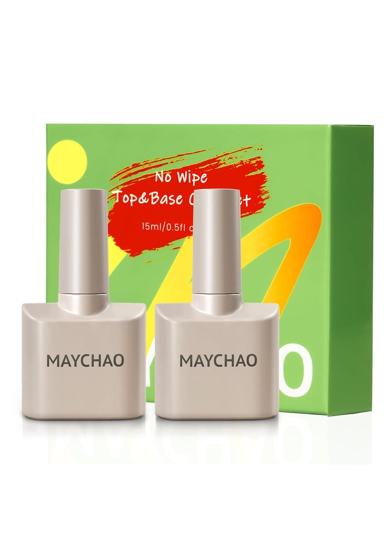 MAYCHAO MAYCHAO 2 Pcs 15ml Gel Top and Base Coat Set, Clear Base and No Wipe Shiny Top Coat Gel Nail Polish UV LED Nail Lamp Need Long Lasting Gel Nail Lacquer Nail Art Design Manicure for Women 