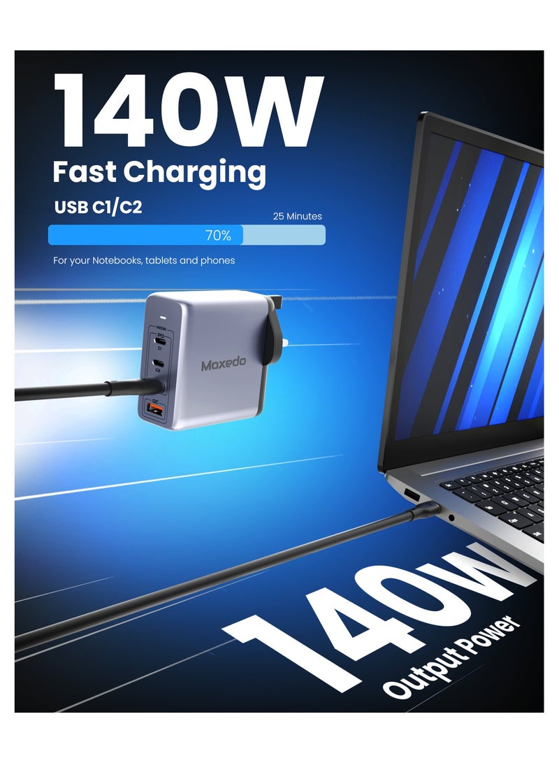 Moxedo Volton II PD GaN Charger 140W with 3 USB-C Ports /1 USB-A Port PPS PD 3.1 Wall Adapter Compatible for iPhone, Samsung, Huawei, Dell, MacBook Pro/Air and more - Image 4
