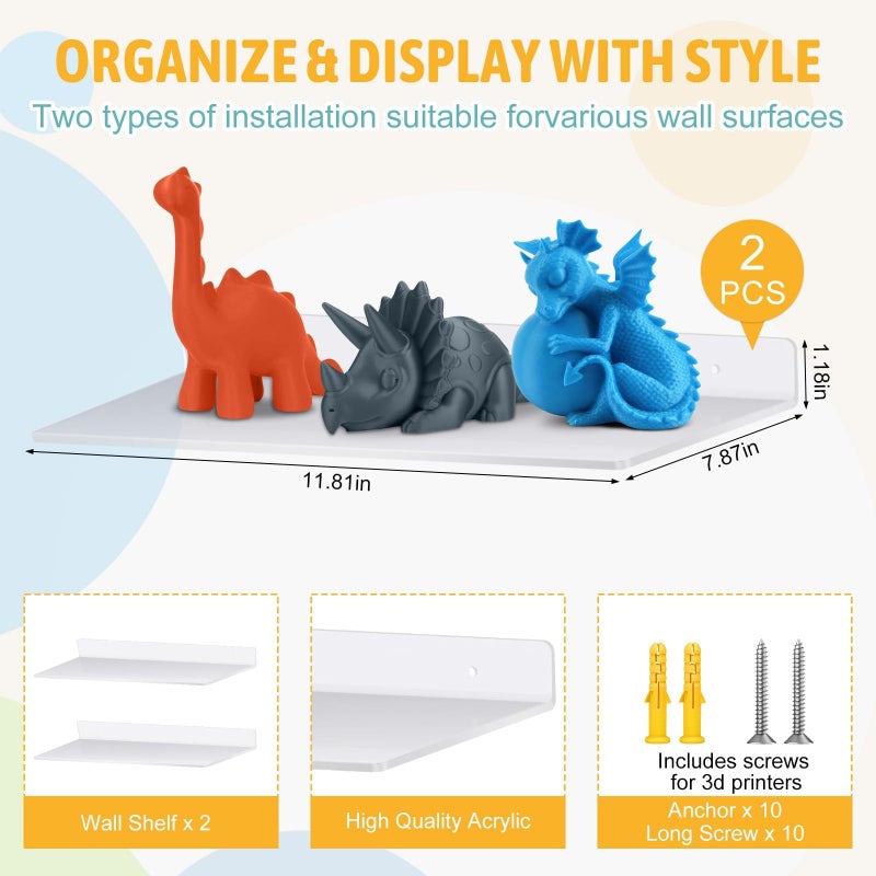 GIASSVIO Kids 3D Printer Stand with Filaments Storage, 2-Tier Mini 3D Desktop Printer Stand with Side Spool Holder, 3D Printer Desk Organizer with 2 Pack Acrylic Shelves for Beginners, Wall-Mountable, White - Image 4