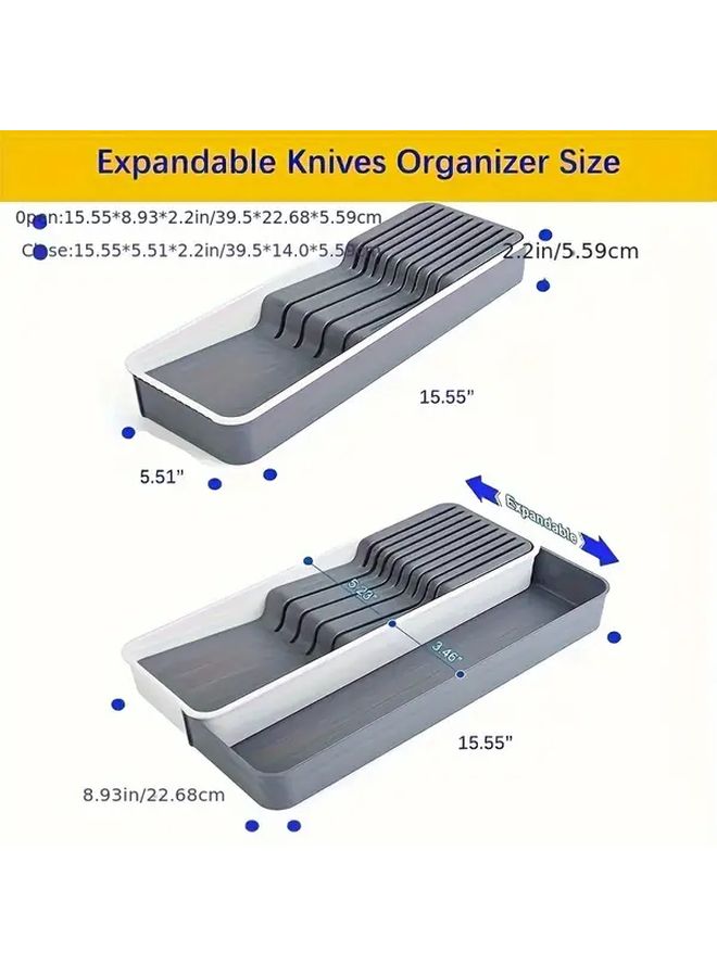 1 Pack Expandable And Adjustable Knife Block And Cutlery Drawer Organizer With 9 Slot Knife Holder ABS Plastic Stackable Trays For Utensils Spoons Knives Fits Drawers Space Saving Knife Tray System DIY Insert - Image 3