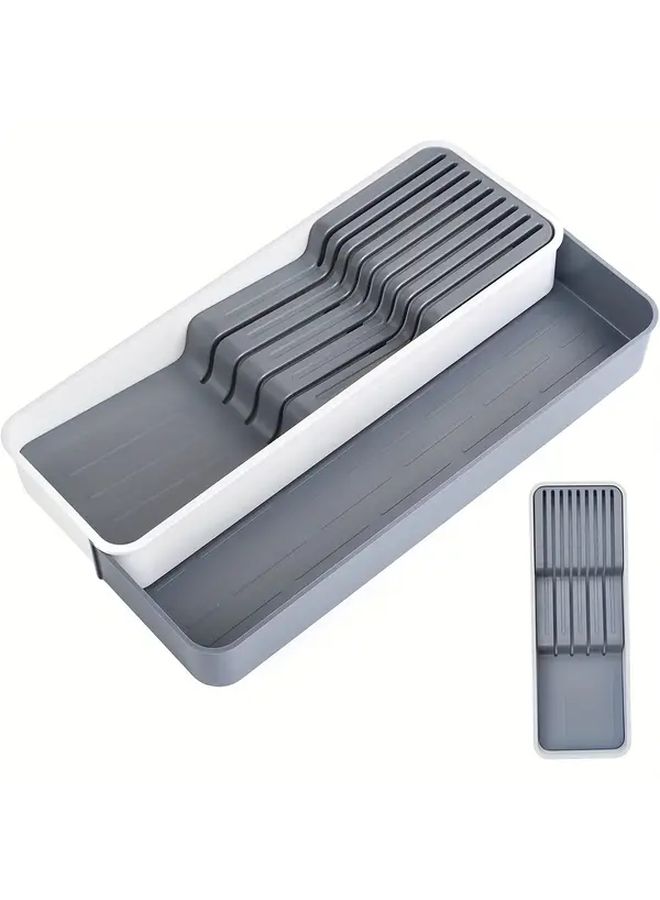 1 Pack Expandable And Adjustable Knife Block And Cutlery Drawer Organizer With 9 Slot Knife Holder ABS Plastic Stackable Trays For Utensils Spoons Knives Fits Drawers Space Saving Knife Tray System DIY Insert - Image 4