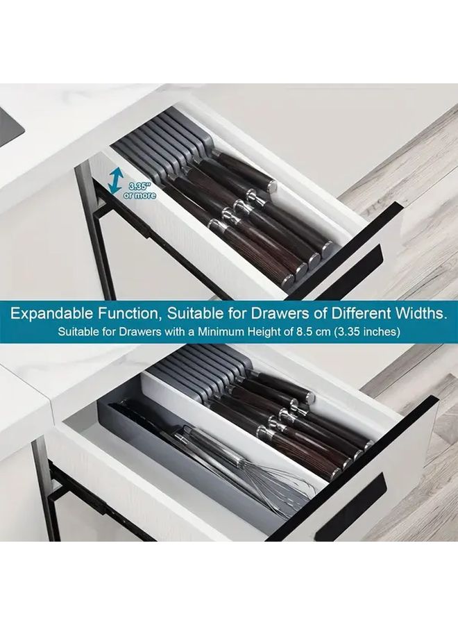 1 Pack Expandable And Adjustable Knife Block And Cutlery Drawer Organizer With 9 Slot Knife Holder ABS Plastic Stackable Trays For Utensils Spoons Knives Fits Drawers Space Saving Knife Tray System DIY Insert - Image 5