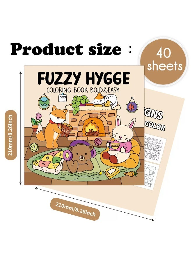 FUZZY HYGGE COLORING Book BOLD&EASY 40 Sheets Cartoon Doodle Coloring Book - Image 3