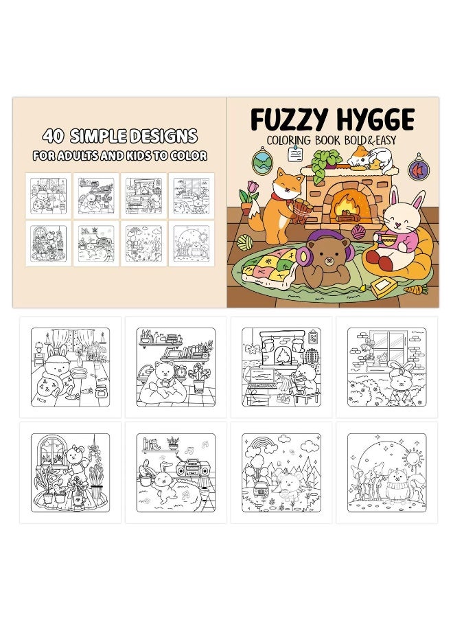 FUZZY HYGGE COLORING Book BOLD&EASY 40 Sheets Cartoon Doodle Coloring Book - Image 4