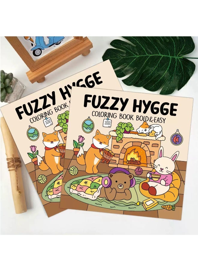 FUZZY HYGGE COLORING Book BOLD&EASY 40 Sheets Cartoon Doodle Coloring Book - Image 2