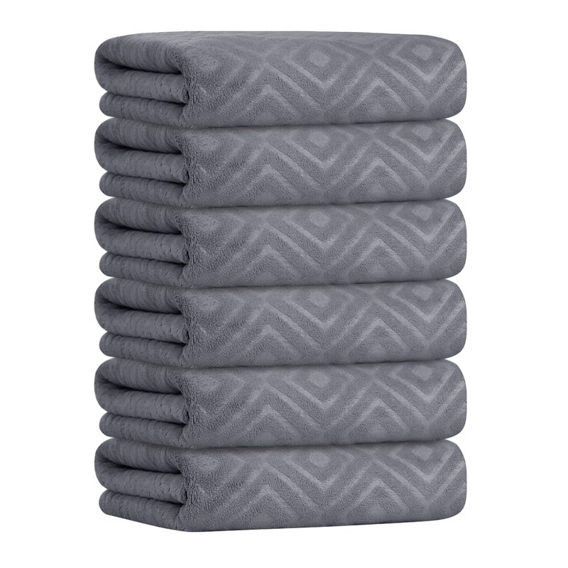 مجموعة مناشف استحمام ميكروفايبر JML 6 قطع 30 × 60 حجم كبير ماص للماء سريع الجفاف رمادي مزخرف بالألماس